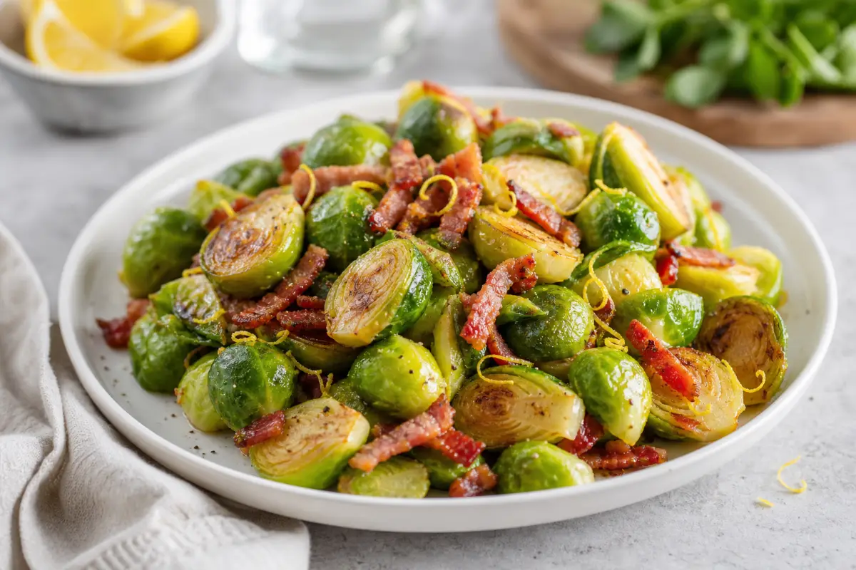 Smörfräst brysselkål med bacon och citron