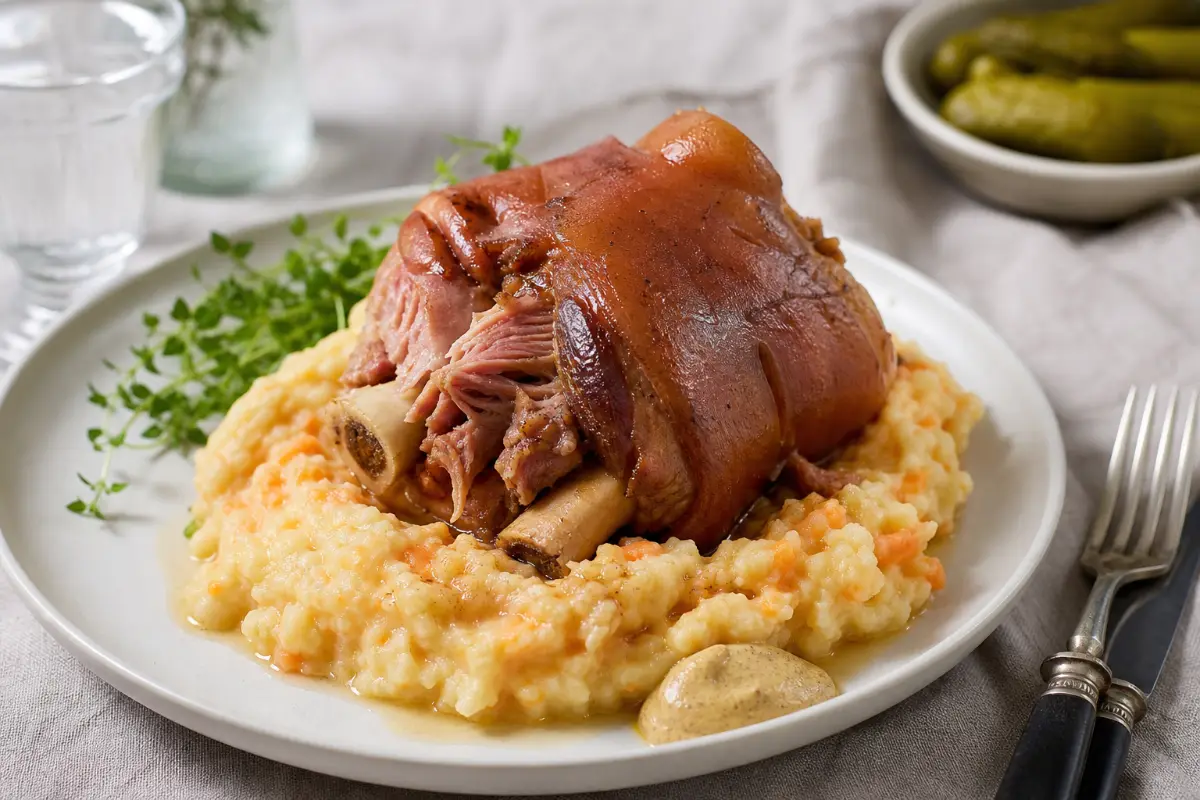 Fläsklägg med rotmos och senap