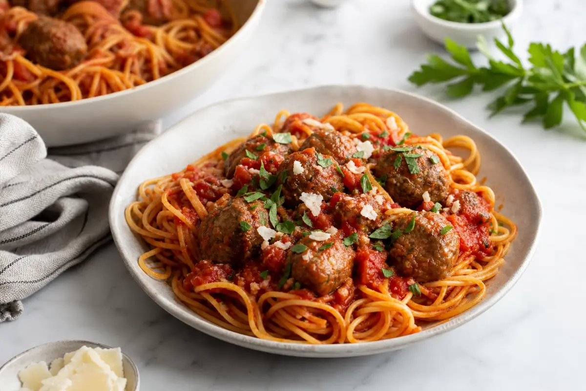 Spaghetti med köttbullar i tomatsås