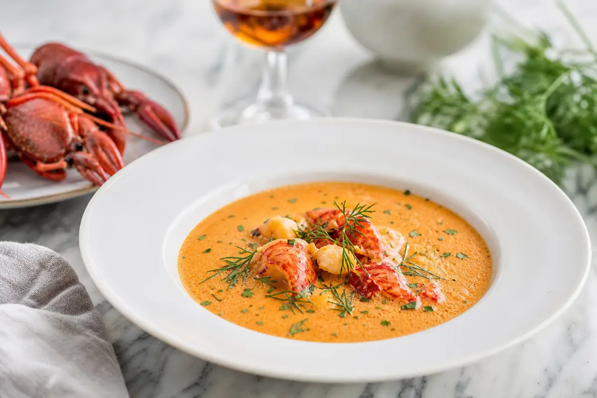 Kräftsoppa med cognac och grädde