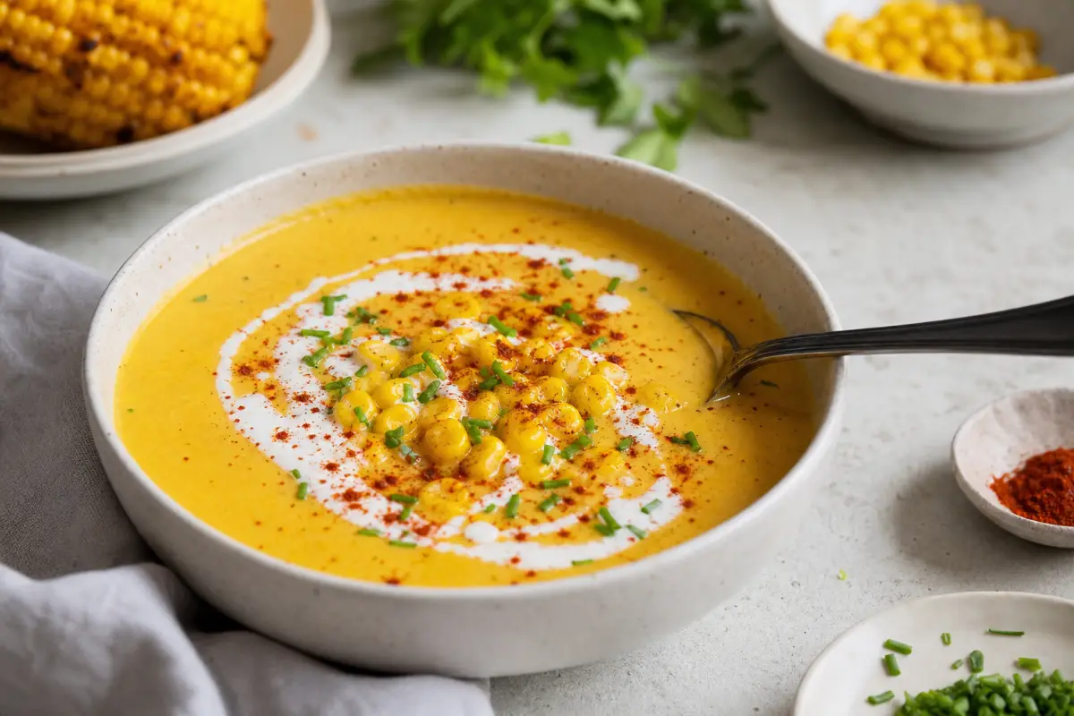 Krämig majssoppa med rökt paprika