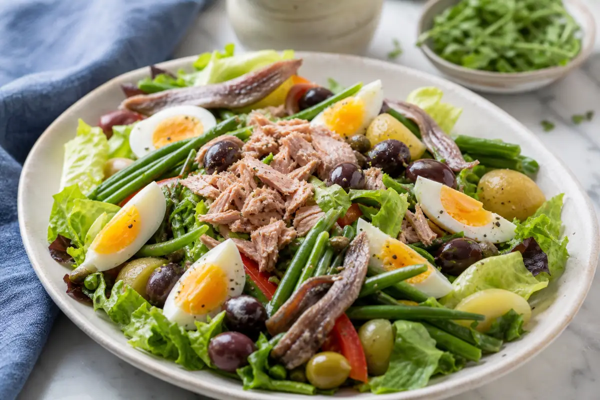 Sallad niçoise med vaktelägg och tonfisk