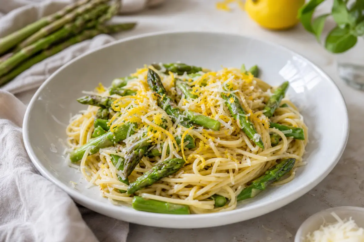 Pasta med sparris, parmesan och citronskal