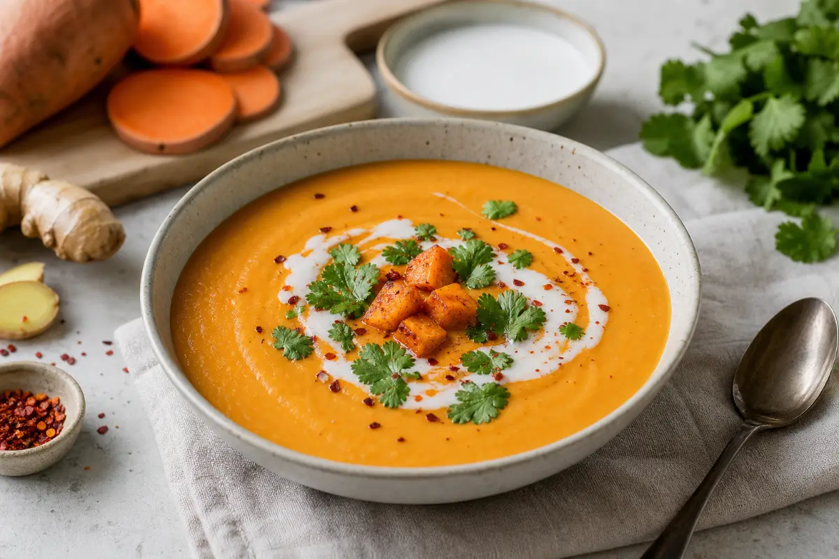 Sötpotatissoppa med kokosmjölk och ingefära