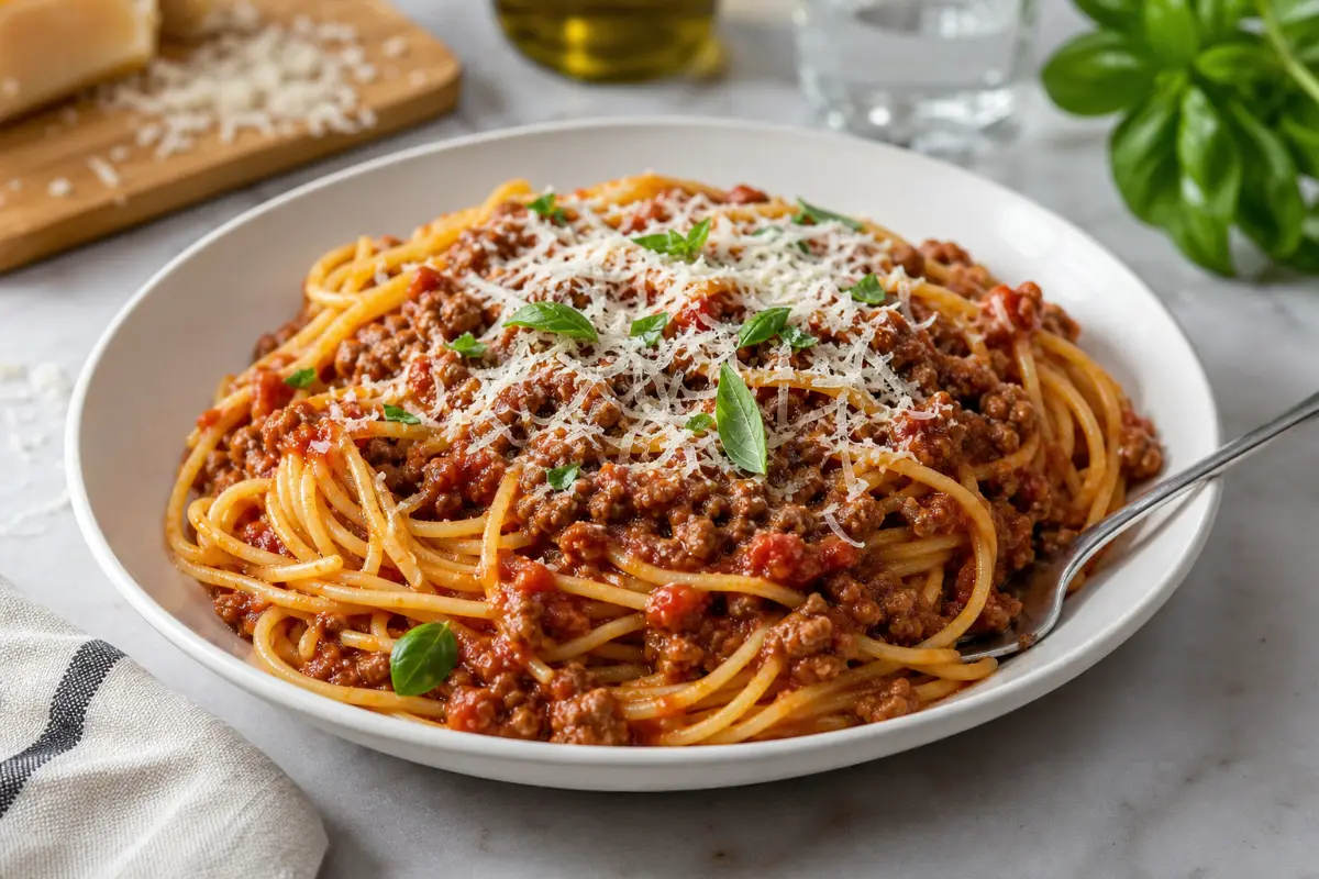 Spaghetti med rik köttfärssås