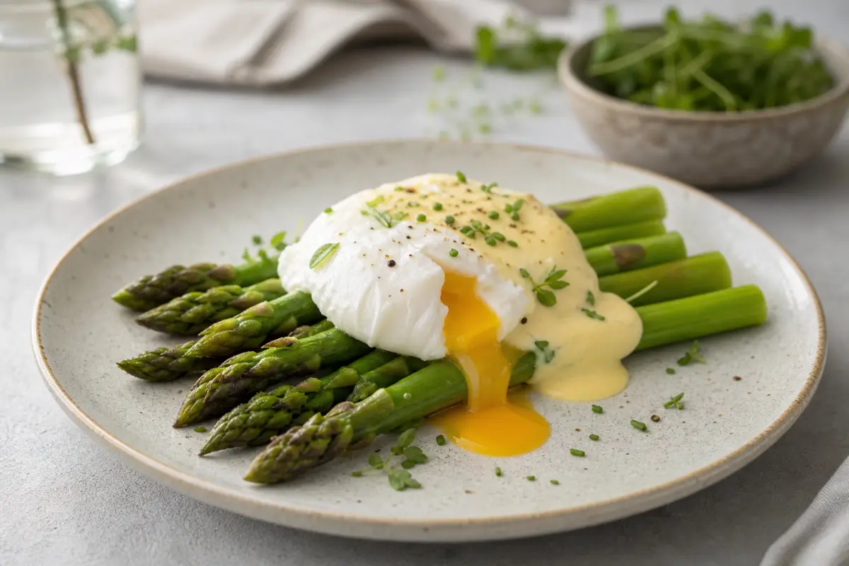 Kokt sparris med hollandaise och pocherat ägg
